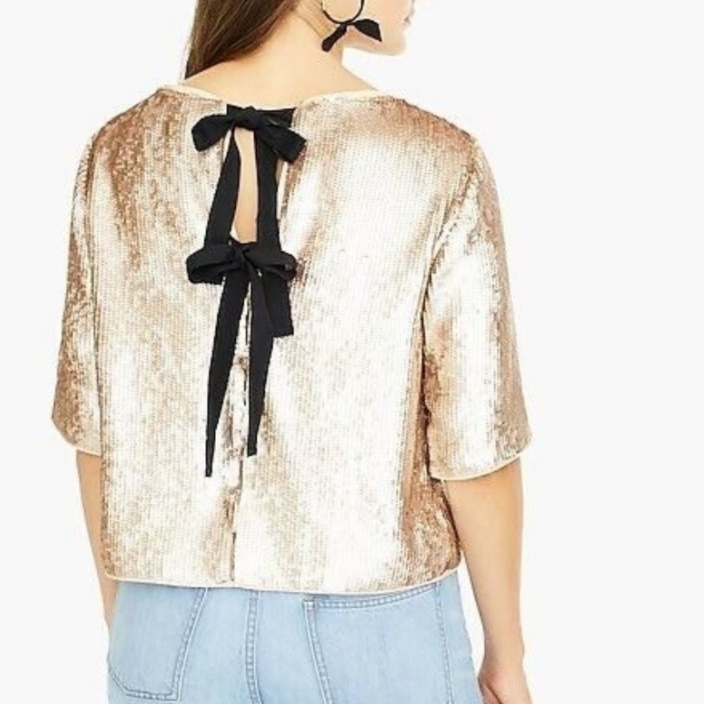 J.Crew Sequin Ribbon Tie Back Top